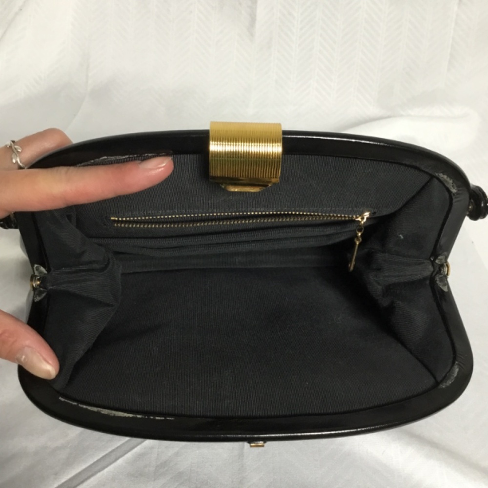 Genuine Patent Leather Vintage Handbag Black Prestige Vintage 1950s 1960s - Picture 5 of 10